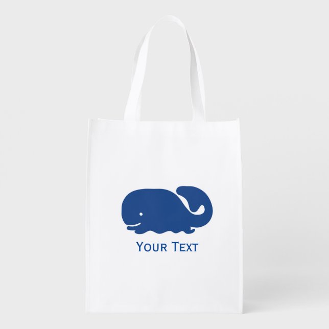 Nautical Blue Preppy Whale Personalized Reusable Grocery Bag (Back)
