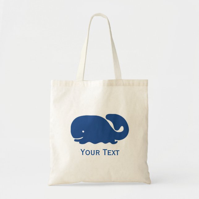 Nautical Blue Preppy Whale Personalized Tote Bag (Front)