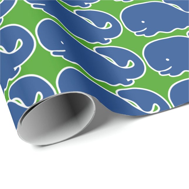 Nautical Blue Preppy Whale Personalized Wrapping Paper (Roll Corner)