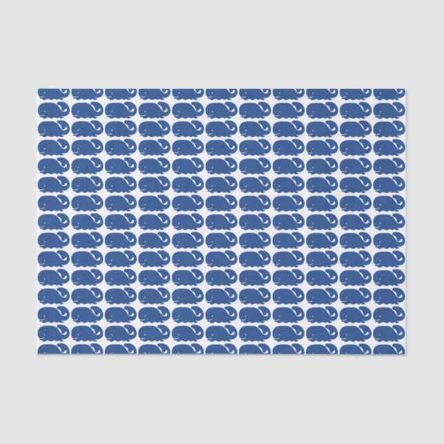 Nautical Blue Preppy Whale White Background Tissue Paper (Front)