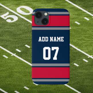 Nautical Blue Red and Silver Sports Stripe iPhone 15 Case