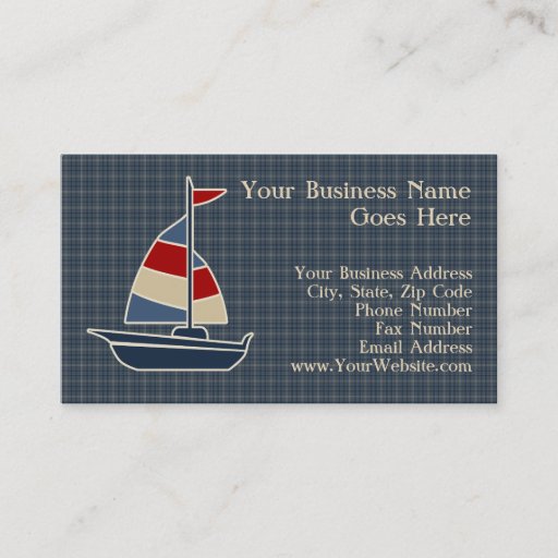 Customizable Nautical Blue, Red, Cream Sailboat Custom Business Card Template