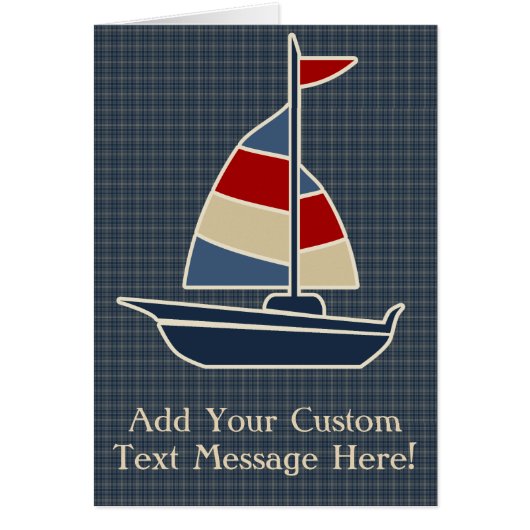 Nautical Blue, Red, Cream Sailboat Custom Cards (Front)
