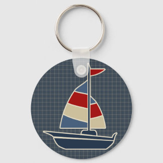 Nautical Blue, Red, Cream Sailboat Custom Keychain
