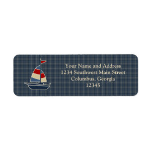 Nautical Blue, Red, Cream Sailboat Custom Label