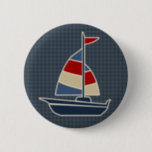 Nautical Blue, Red, Cream Sailboat Custom Pinback Button