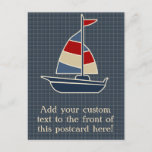 Nautical Blue, Red, Cream Sailboat Custom Postcard