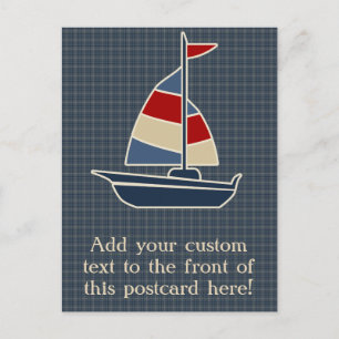 Nautical Blue, Red, Cream Sailboat Custom Postcard