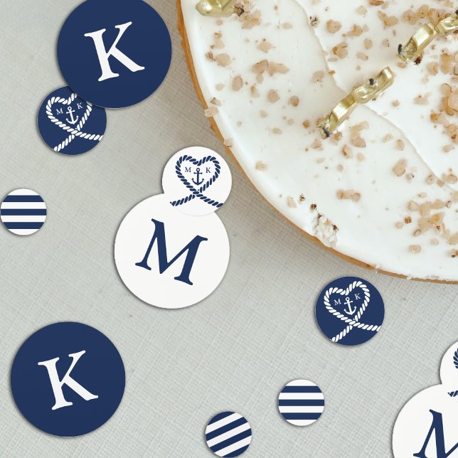Nautical Blue Rope Heart Anchor Monogram Wedding  Confetti (Nautical Blue Rope Heart Anchor Monogram Wedding Confetti)