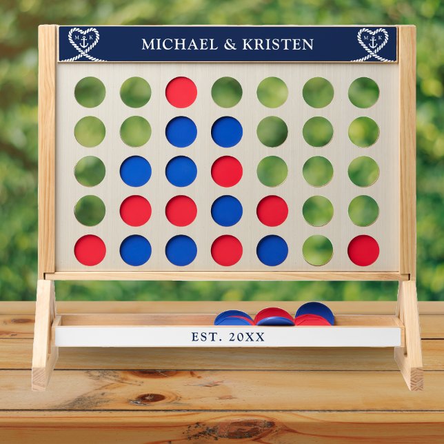 Nautical Blue Rope Heart Anchor Monogram Wedding  Fast Four (Nautical Blue and White Rope Heart Anchor Monogram Wedding Fast Four)