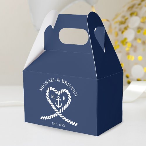 Nautical Blue Rope Heart Anchor Monogram Wedding  Favor Boxes