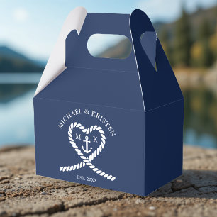 Nautical Blue Rope Heart Anchor Monogram Wedding Favor Boxes