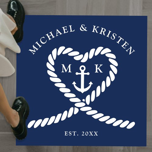 Nautical Blue Rope Heart Anchor Monogram Wedding  Floor Decals