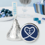 Nautical Blue Rope Heart Anchor Monogram Wedding  Hershey®'s Kisses®<br><div class="desc">Nautical blue and white wedding chocolate candy favor.  Great for a Navy (military) or lake house wedding.  Design features a heart shaped rope with anchor and couple initials in the middle.  Personalize it with your wedding details.</div>