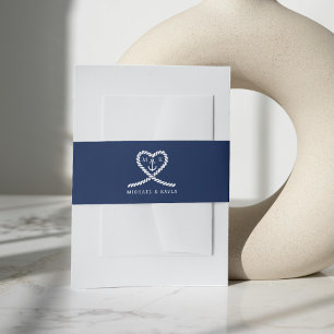 Nautical Blue Rope Heart Anchor Monogram Wedding  Invitation Belly Band