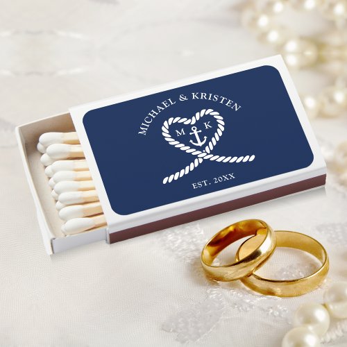 Nautical Blue Rope Heart Anchor Monogram Wedding  Matchboxes