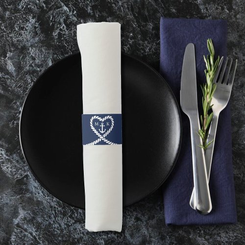 Nautical Blue Rope Heart Anchor Monogram Wedding  Napkin Bands