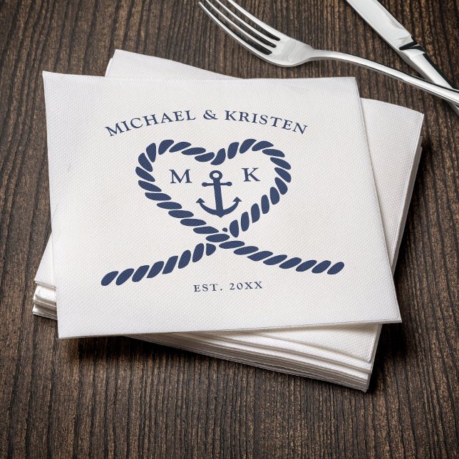 Nautical Blue Rope Heart Anchor Monogram Wedding  Napkins (Nautical Blue Rope Heart Anchor Monogram Wedding Napkins
)