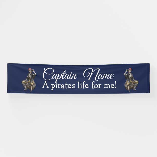 Nautical Blue Rum Skeleton Party Pirate Banner (Horizontal)