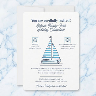Nautical Blue Sailboat Birthday Party Invitation