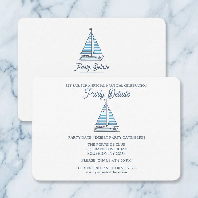 Nautical Blue Sailboat Birthday QR Code RSVP Card (Get everyone on the boat.)