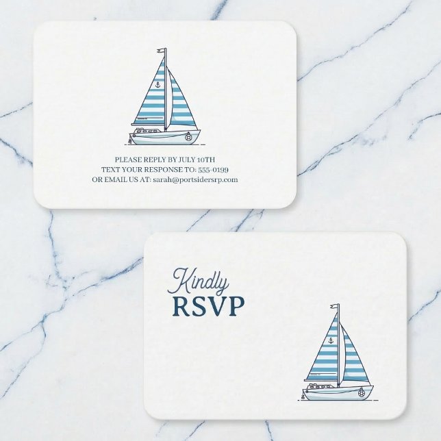 Nautical Blue Sailboat Birthday RSVP Enclosure Card (Keep your theme on course.)