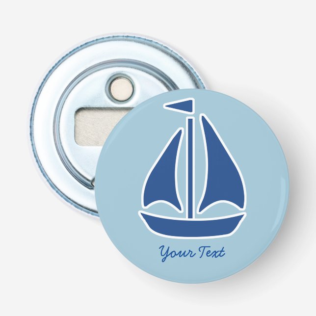 Nautical Blue Sailboat preppy personalized Bottle Opener (Front)