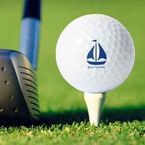 Nautical Blue Sailboat preppy personalized Golf Balls