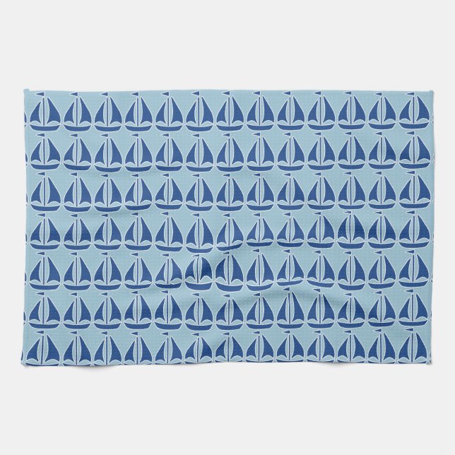 Nautical Blue Sailboat preppy personalized Kitchen Towel (Horizontal)