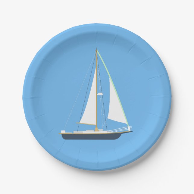 Nautical Blue Sailboat - Wedding Party Beach Ocean Paper Plates (Front)