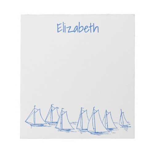 Nautical Blue Sailboats on Grey Personalized Notepad