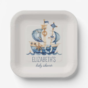 Nautical Blue Sailing Ship Baby Shower Paper Plates