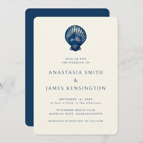 Nautical Blue Sea Shell Stylish Modern Wedding Invitation