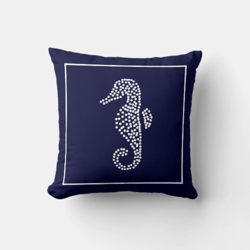 Nautical Blue Seahorse Home Decor Throw Pillow