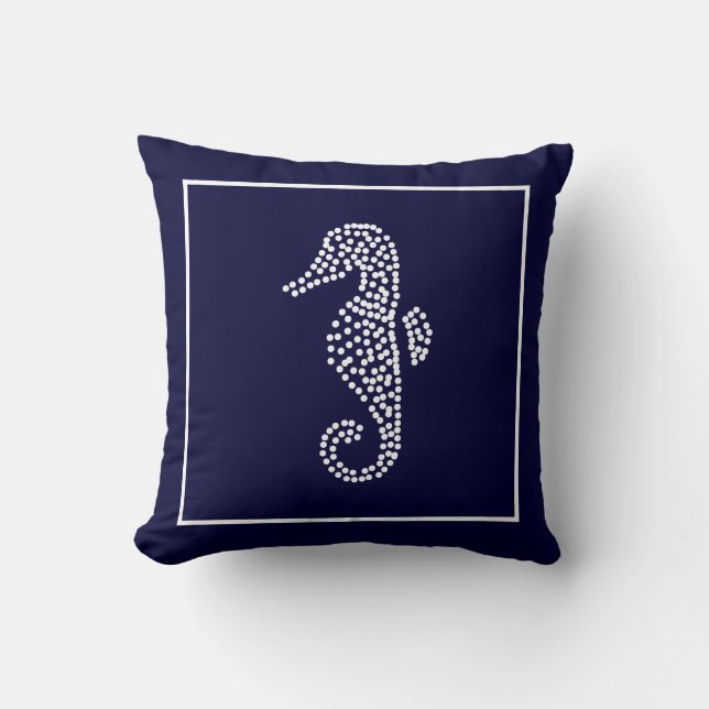 Nautical Blue Seahorse Home Decor Throw Pillow (Front)