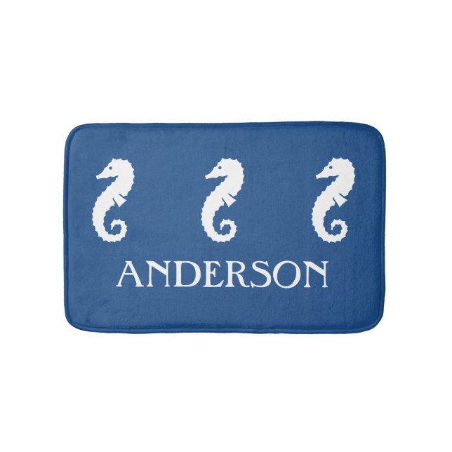 Nautical Blue Seahorse Sea Creature bathmat (Front)