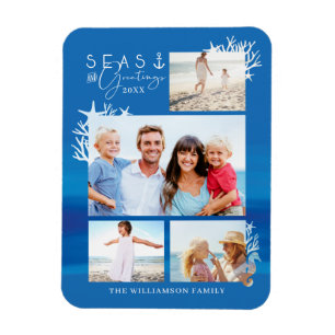 Nautical Blue Seas & Greetings Ocean Photo Frame Magnet