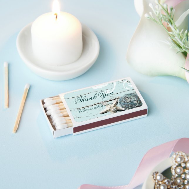 nautical Blue Seashells Beach Wedding Favor Matchboxes (Insitu)