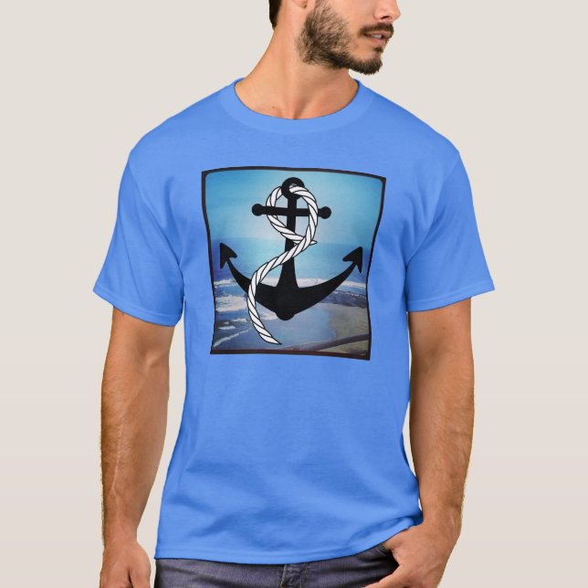 Nautical Blue Seashore Men's Blue T-Shirt (Front)