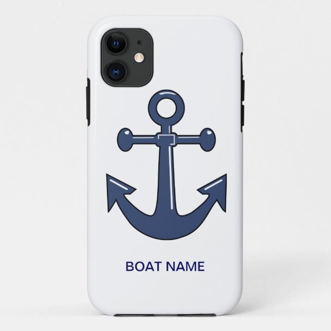 Nautical Blue Ship Anchor Custom Boat Name Case-Mate iPhone Case (Back)