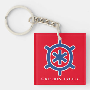 Nautical Blue Ship Captain's Helm Wheel Custom Keychain