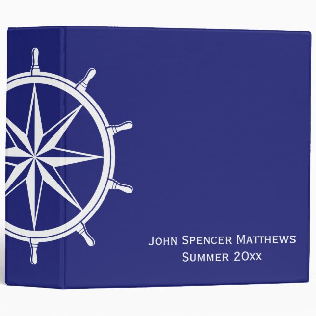 Nautical Blue Ship Wheel Personalized Binder (Front/Spine)