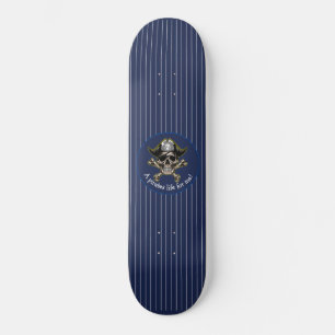 Nautical Blue Skull Pirate Skateboard