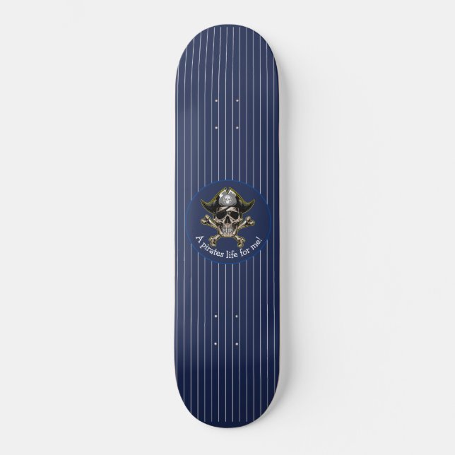 Nautical Blue Skull Pirate  Skateboard (Front)