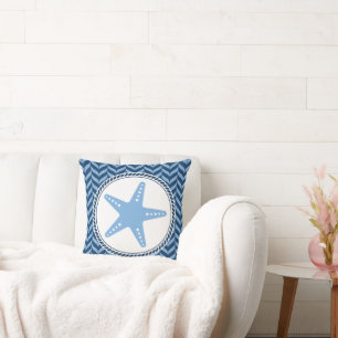 Nautical Blue Starfish coastal Throw Pillow