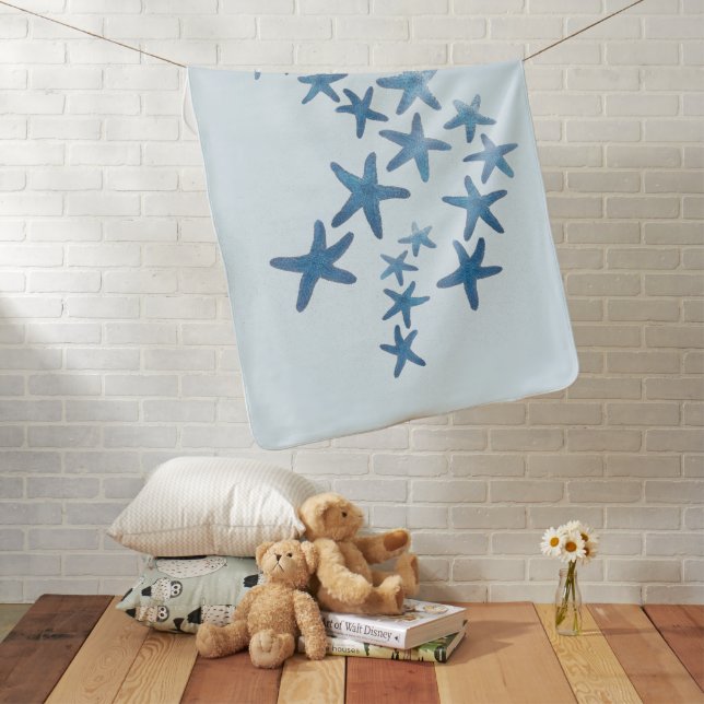 Nautical Blue Starfish Customizable Baby Blanket (In Situ)