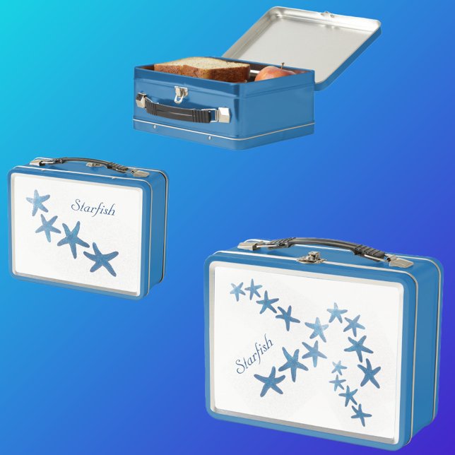 Nautical Blue Starfish Customizable Metal Lunch Box (Creator Uploaded)