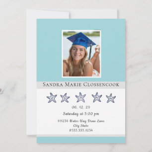 Nautical Blue Starfish graduate congratulation Invitation