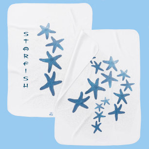 Nautical Blue Starfish on White Baby Blanket