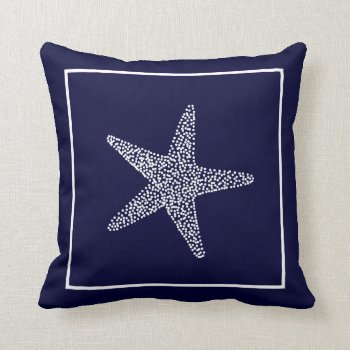 Nautical Blue Starfish Throw Pillow Cbendel Design by coastal_life at Zazzle